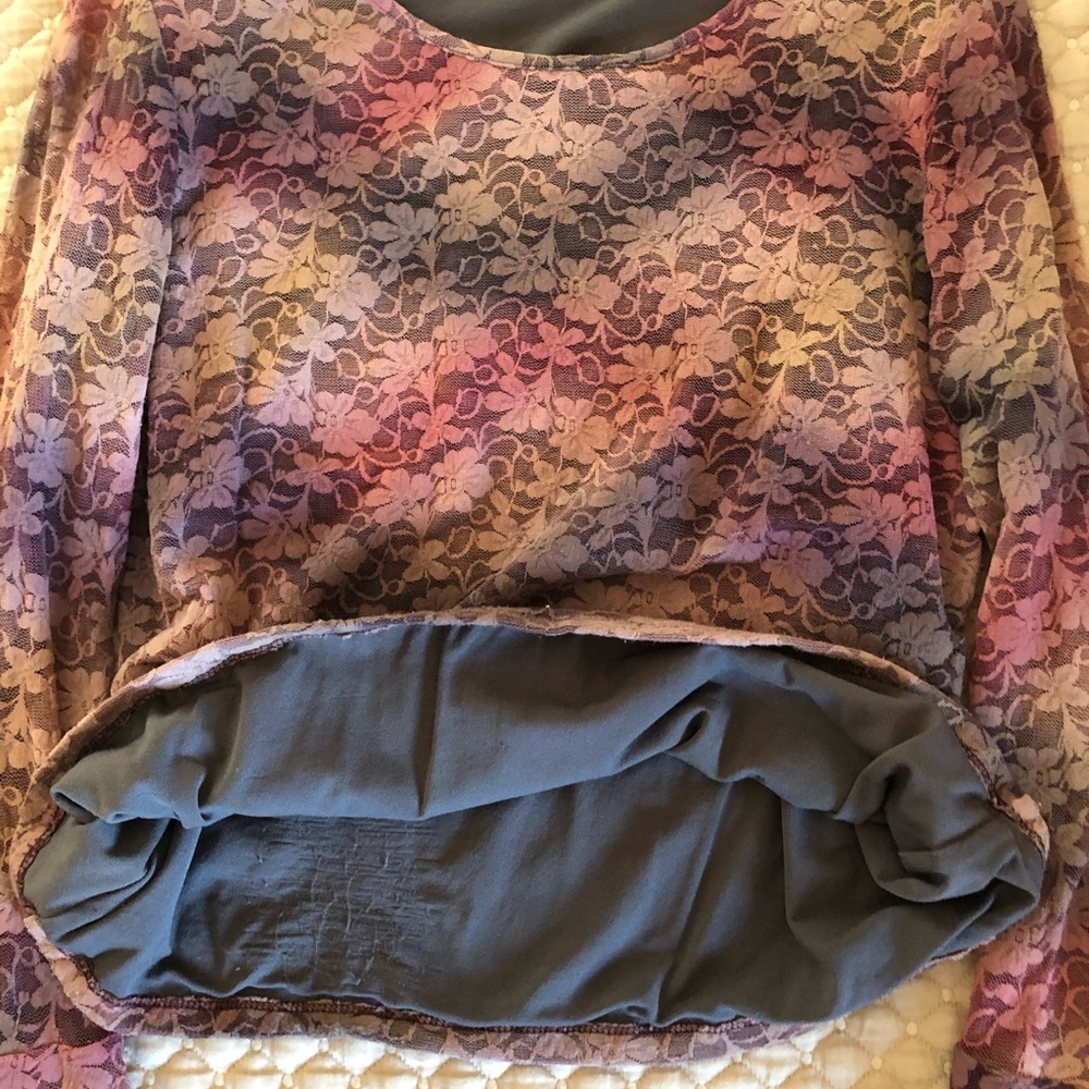 INC long sleeved multi colored lace top - Picture 2 of 4
